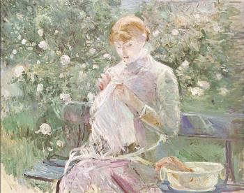 貝爾特 摩裡索特 Young Woman Sewing in a Garden